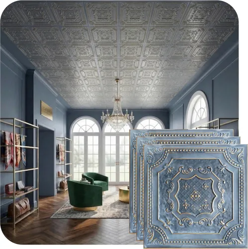 Vista 46 de De normal a hermoso en horas DCT04 Elizabethan Shield - Azulejos de PVC para techo de 2 x 2 pies (cubre 100 pies cuadrados), blanco negro antiguo