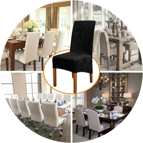 Vista 6 de Fundas para silla de terciopelo triturado, fundas protectoras elásticas y extraíbles para sillas XL, para comedor, ceremonia, banquete, boda Negro