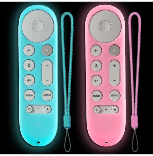 Vista 10 de Funda protectora para Google TV Streamer 4K 2024 Chromecast Remote Case Funda y caja de control remoto, brilla en la oscuridad, rosa brillante