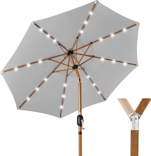Vista 52 de Best Choice Products Sombrilla de Patio Solar de Poliéster con Luz LED de 10 pies con Ajuste de Inclinación y Tela Resistente a los Rayos UV - Gris