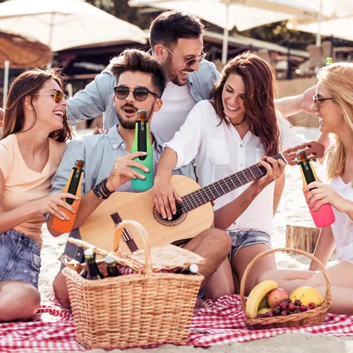 Vista 6 de Paquete de 12 fundas enfriadoras para botellas de cerveza, mangas de cerveza con cremallera de neopreno grueso suave aisladas, mantiene la cerveza