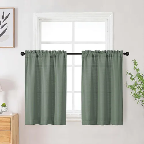 Vista 107 de Cortinas de lino para dormitorio y sala de estar de 96 pulgadas de largo, juego de 2 paneles, con bolsillo para cortinero, filtrado de luz, textura