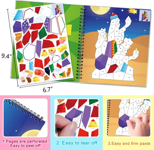 Vista 5 de TBEEJ 2 piezas de manualidades bíblicas para niños de 4 a 8 años, libros de pintura adhesivos, actividades en avión, incluye cristiano Jesús Ángel