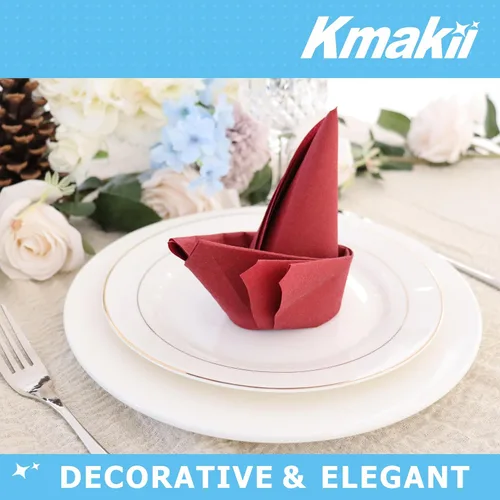 Vista 2 de KMAKII Servilletas de papel desechables color burdeos, sensación de lino, como servilletas de cena, servilletas de mano de papel para fiestas