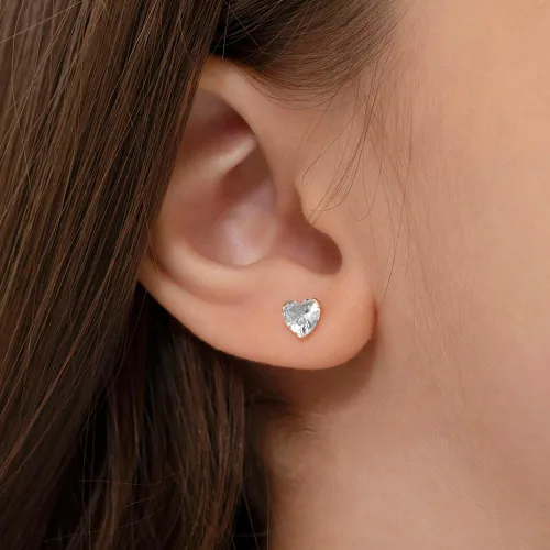 Vista 3 de 14k Yellow Gold 5mm Tiny Heart Cubic Zirconia Screw Back Earrings for Baby Girls, Toddlers, and Young Girls - Simulated Birthstone CZ Heart Stud