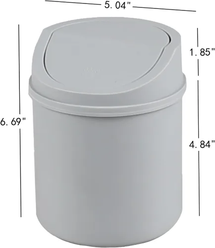 Vista 2 de Mini bote de basura de escritorio de 0.5 galones con tapa giratoria, pequeño bote de basura oscilante, gris Lightweight Plastic, Flip Swing-Top