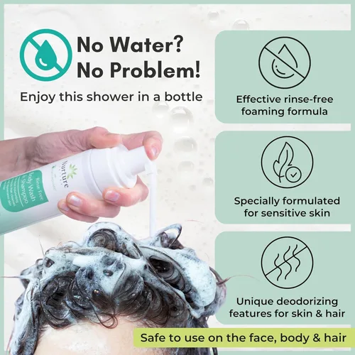 Vista 3 de Nurture - Gel de baño y champú sin enjuague con aloe Espuma limpiadora sin agua para el cabello y el cuerpo de grado hospitalario Mujeres
