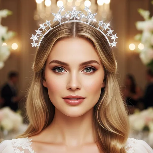 Vista 5 de CAKURE Diadema de corona con halo de estrella, diadema plateada con diamantes de imitación de diosa, accesorios para el cabello celestial para mujer