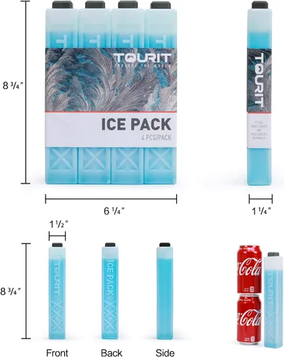 Vista 6 de TOURIT Bolsa térmica de almuerzo con bolsas de hielo reutilizables para enfriadores de larga duración