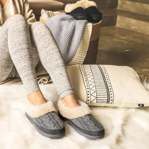 Vista 2 de HomeTop Pantuflas de casa de espuma viscoelástica de punto trenzado para mujer con cuello de felpa mullida