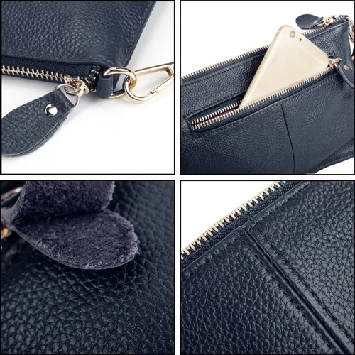 Vista 4 de YALUXE Clutch Wristlet - Cartera de piel auténtica con bloqueo RFID y cadena de hombro