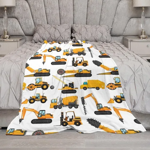 Vista 6 de Manta de construcción de excavadoras, regalos para amantes de los camiones amarillos de 40 x 50 pulgadas para niños, manta de forro polar de diseño