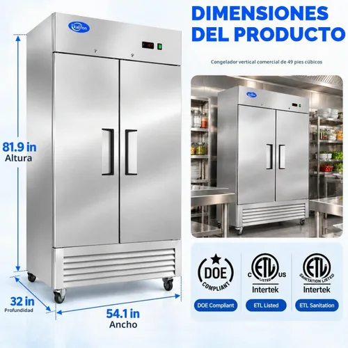 Vista 2 de Congelador comercial de 49 pies cúbicos, vertical de acero