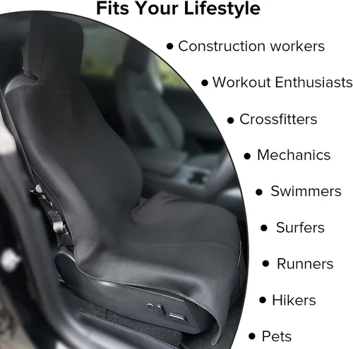 Vista 3 de Fundas de asiento para Tesla Model Y, protector de asiento delantero de automóvil de neopreno impermeable ampliado mejorado para Tesla Model 3 S X
