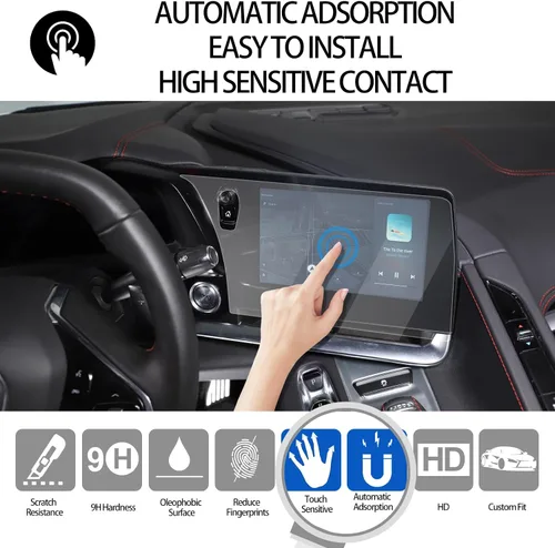Vista 4 de Protector de pantalla GPS compatible con Chevrolet Corvette C8 2020-2025, protector de pantalla de navegación, pantalla táctil central, película