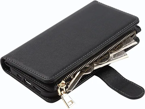 Vista 4 de Funda Cartera para iPhone 13/14 con Tarjetero, Funda Cruzada con Correa para el Hombro, Bolsillo con Cremallera Cartera de Cuero PU para iPhone 13