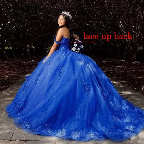Vista 2 de Mauuwy Elegante vestido de quinceañera de tul con tirantes delgados, vestido de baile largo con apliques de encaje para mujer, Y86