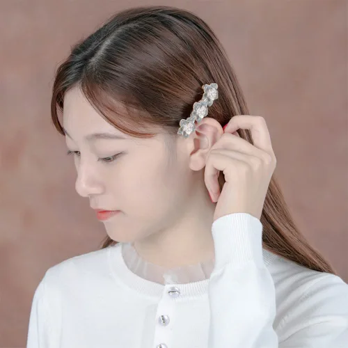 Vista 3 de Pinza para el pelo de perlas para mujeres y niñas, pasador de pelo de perla con flor de perla artificial, accesorios decorativos para el peinado