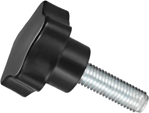 Vista 26 de Perillas de sujeción de estrella, rosca macho M5 x 0.984 in, cabeza de 0.945 in, mango de tornillo de pulgar de plástico, perno roscado, color negro