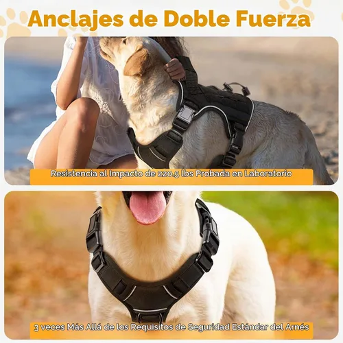 Vista 4 de Arnés táctico para perros grandes, chaleco reflectante ajustable sin tirones con sistema Molle, control de grado militar K9 para entrenamiento