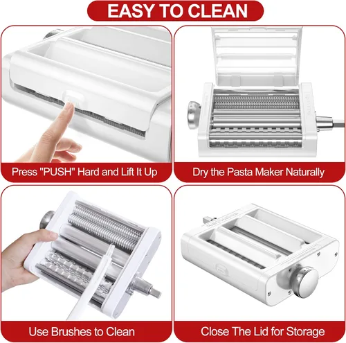 Vista 7 de RETHONE Accesorio para hacer pasta para batidoras de pie KitchenAid, juego de accesorios de pasta 3 en 1, incluye rodillo de pasta, cortador