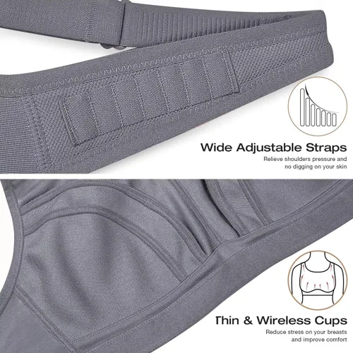 Vista 6 de Wingslove Sujetadores Deportivos para Mujer de Alto Impacto Ajustables Inalámbricos Talla Grande Sujetador Deportivo de Figura Completa para Busto