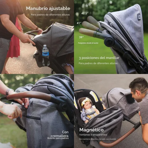 Vista 4 de Strolee - Cochecito ligero de doble lado a lado para viajes, 22 libras, plegado compacto de 9.5 pulgadas, de bebé a niño, sin arnés de reenhebrado