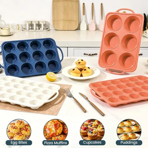 Vista 7 de Vinino Juego de moldes de silicona para muffins de 3 piezas con marco