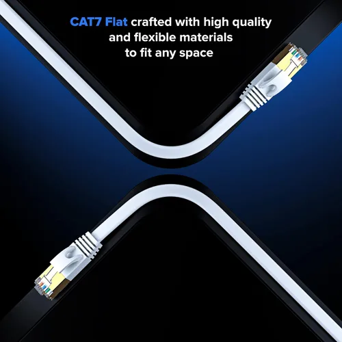 Vista 4 de Cable Ethernet Cat 7 de 1.5 pies, con un diseño plano que ahorra espacio, cable de conexión de Internet y red LAN de alta velocidad, conectores