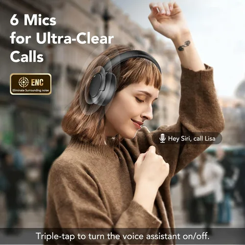 Vista 5 de Auriculares Bluetooth híbridos con cancelación activa de ruido, auriculares inalámbricos sobre la oreja con Bluetooth 5.4, tiempo de reproducción