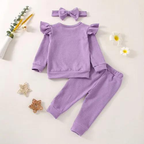 Vista 3 de FOCUTEBB Conjunto de ropa de bebé niña para otoño e invierno, conjunto de sudadera de manga larga y pantalones con diadema