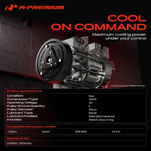 Vista 2 de A-Premium Compresor de A/C con embrague compatible con Subaru Ascent 2.4L 2019-2021, 6 ranuras