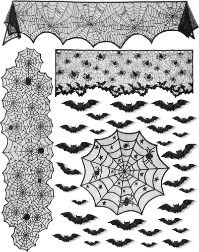 Vista 14 de eZAKKA Mantel de encaje negro para Halloween, 53x68 pulgadas