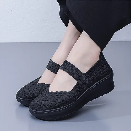 Vista 4 de EnllerviiD - Sandalias de cuña Mary Jane para mujer, zapatos de plataforma con bombas elásticas, cómodos para el trabajo y uso casual 669negro
