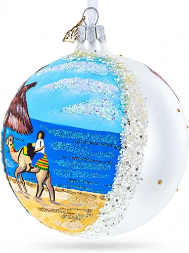 Vista 2 de Beach at Hammamet, adorno navideño de bola de cristal de Túnez, 4 pulgadas