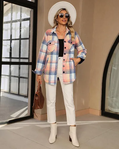 Vista 6 de GRAPENT Chaqueta acolchada con botones a cuadros de gran tamaño para mujer
