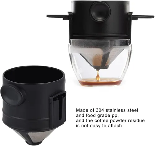 Vista 4 de Cafetera vertida, portátil, filtro de acero inoxidable reutilizable con diseño de doble malla para una mejor preparación