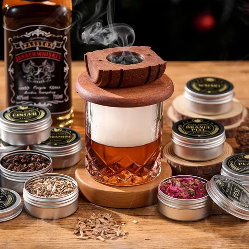 Vista 3 de ComboJoy Juego de Regalo de Astillas de Madera para Fumador de Cócteles de 12 Sabores para Hombres - Canela, Clavo, Cáscara de Naranja, Cardamomo
