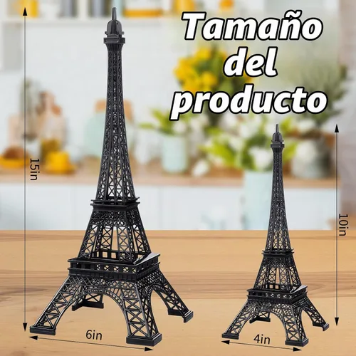 Vista 2 de DoubleFill - Torre Eiffel de metal, 2 unidades, modelo de 10 y 15 pulgadas con luces, color negro