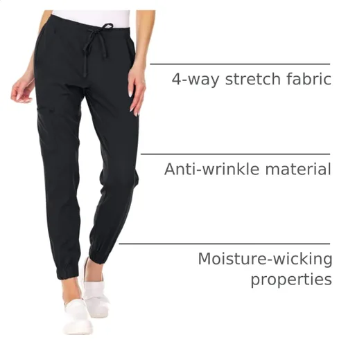 Vista 4 de MediChic Mini Marilyn - Pantalones médicos tipo deportivo, con cintura elástica en 4 direcciones y cuatro bolsillos Negro
