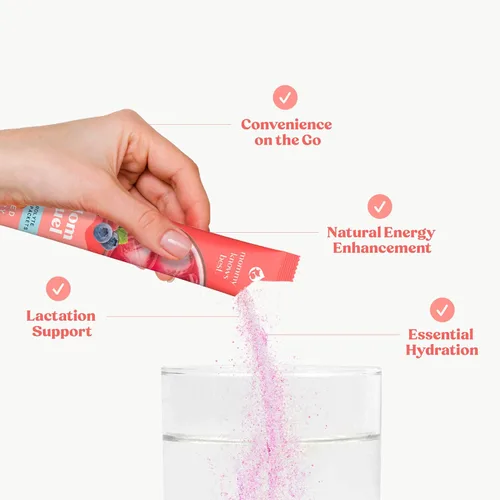 Vista 2 de Dúo de apoyo a la lactancia materna: mezcla hidratante de electrolitos para mamá (16 unidades) + polvo de levadura de cerveza Mommy Knows Best