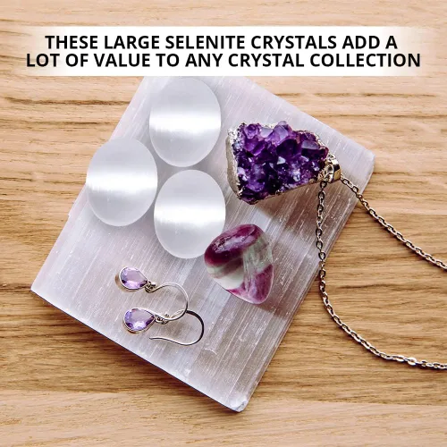 Vista 8 de Piedra de palma de cristal de selenita, efectos calmantes de alta energía, cristales curativos, reiki natural y equilibrio de chakras corporales, lo
