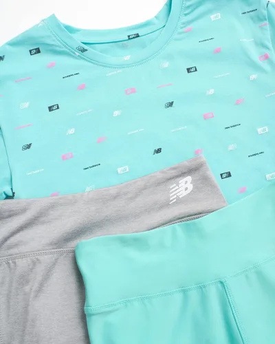 Vista 3 de New Balance Conjunto de leggings activos para niñas, conjunto de camiseta y leggings de 3 piezas