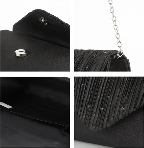 Vista 4 de Evevictor Bolsos de mano para mujer, bolso de mano formal de noche, sobre de hombro, bolso de fiesta para boda, cóctel, baile de graduación, Negro