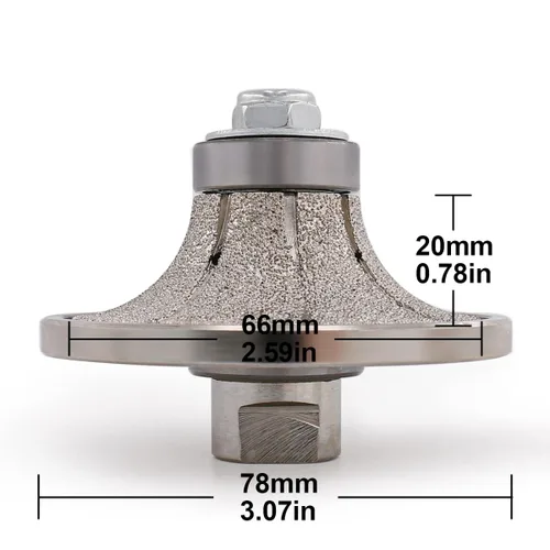 Vista 2 de B20 Diamond Router Bit Half Bullnose - Rueda soldada al vacío con rosca 5/8-11 para piedra granito mármol, hormigón, cuarzo, encimera, borde