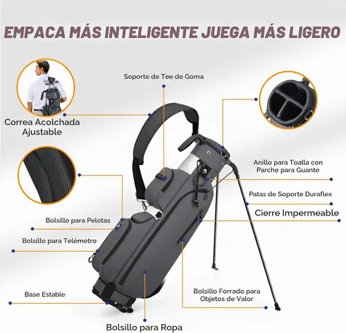 Vista 2 de Par 3 Bolsa de soporte de golf con divisor de 3 vías y cifrado 900D Gris