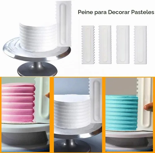 Vista 3 de Mwellewm 4 unids/set de raspador de pastel decoración de plástico diente de sierra peine mousse mantequilla crema pastel herramientas de borde