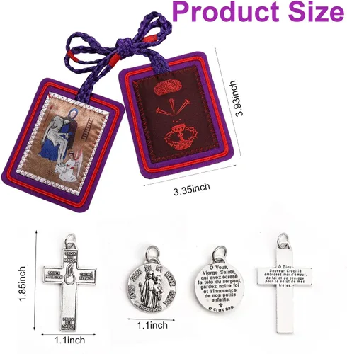Vista 2 de TALPGOD Púrpura Escapularios Católicos Escapulario Católico Marie Julie Jahenny de Bendición con Protección Cruz del Perdón y Medalla de Nuestra