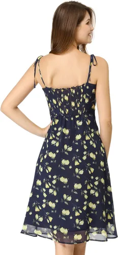 Vista 5 de Allegra K Vestido de verano floral 2025 para mujer, vestido de Pascua con tirantes delgados fruncidos en los hombros