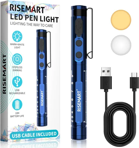 Vista 11 de RISEMART Luz de bolígrafo para enfermera, luz LED médica recargable, blanco cálido/frío y atenuación continua, luz médica portátil para enfermera